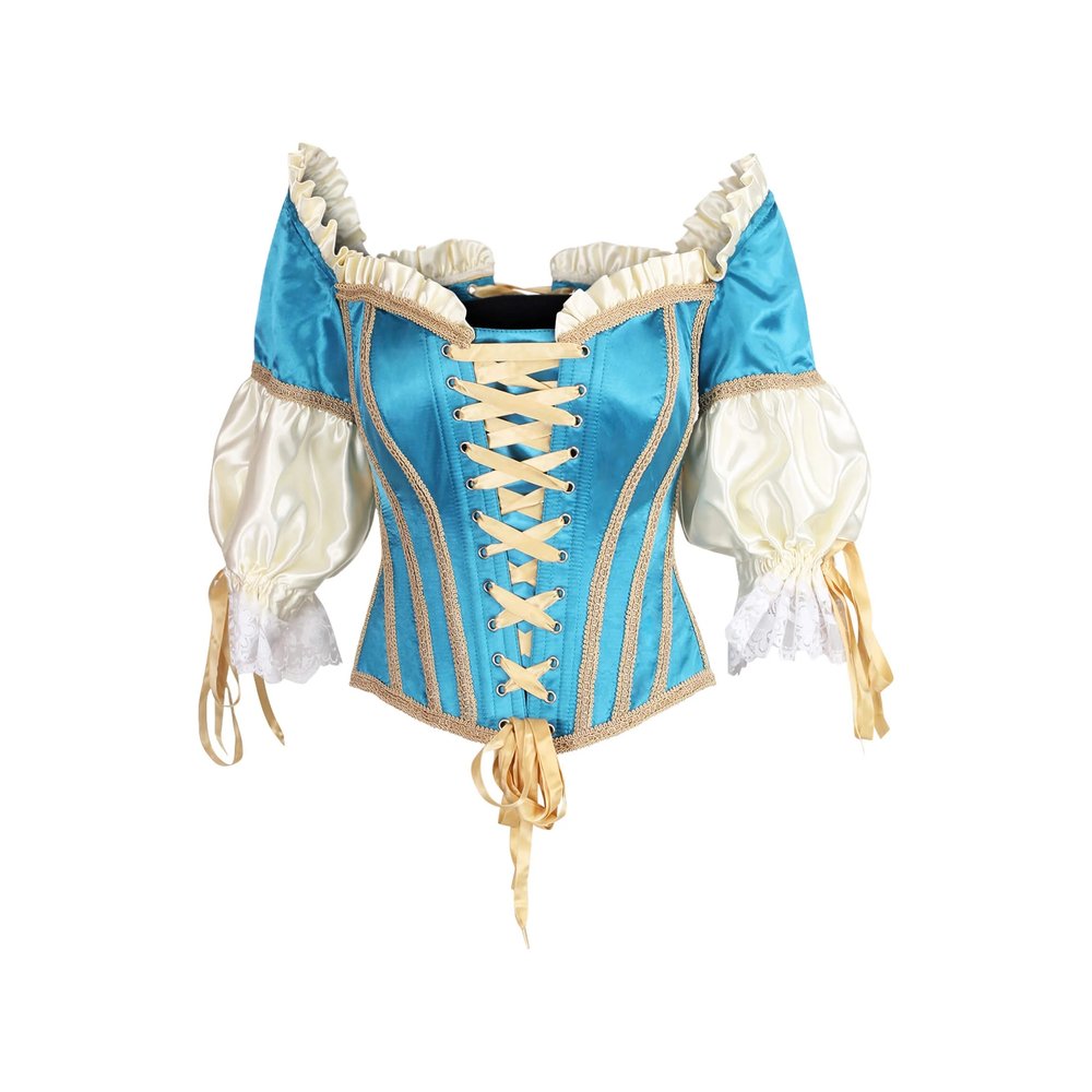 Attitude Corsets - Kesha Rococo Empress Vollbrust Korsett - Blau/Goldfarben